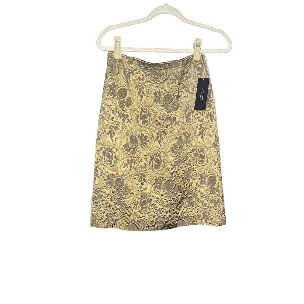 NWT Rickie Freeman for Teri John Women's Gold Brocade Skirt Size 2